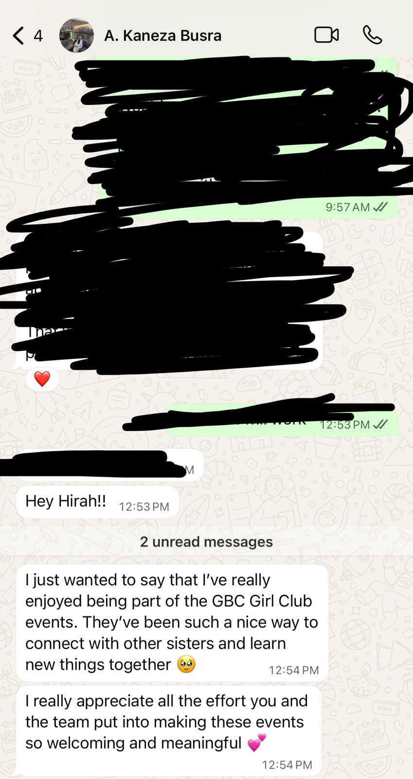 5-star testimonial card from Rehab Marzouk Mahmoud on a soft floral notebook background